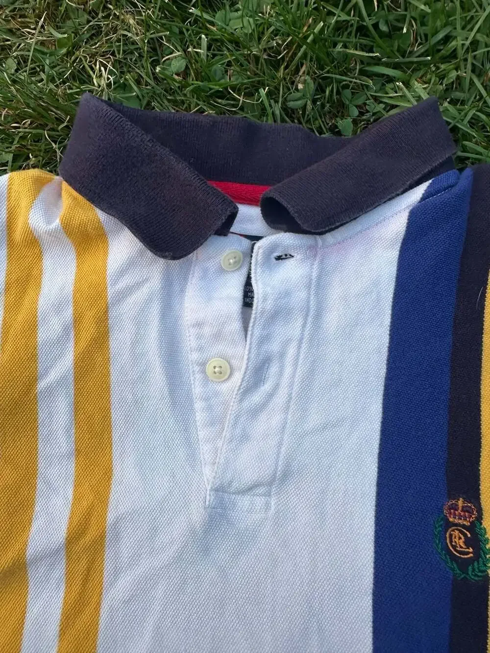 Vintage Chaps Ralph Lauren Men's Multi-Color Vertical Striped Short Sleeve Polo